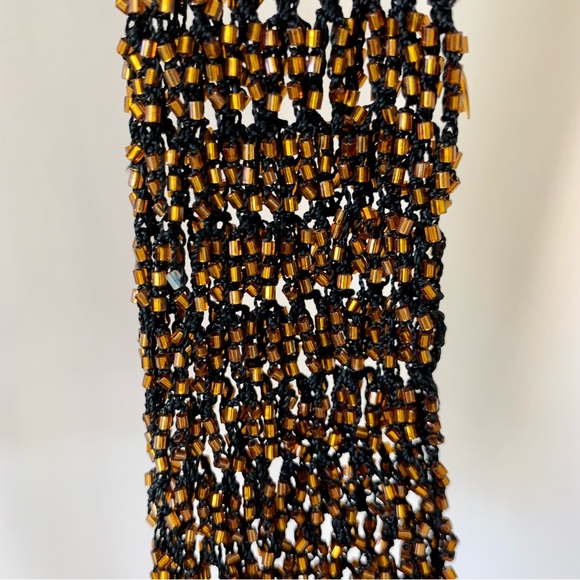 NWT Christine Phillipe Cali Couture Black & Bronze Beaded Crochet Knit Top Sz M - Picture 9 of 13